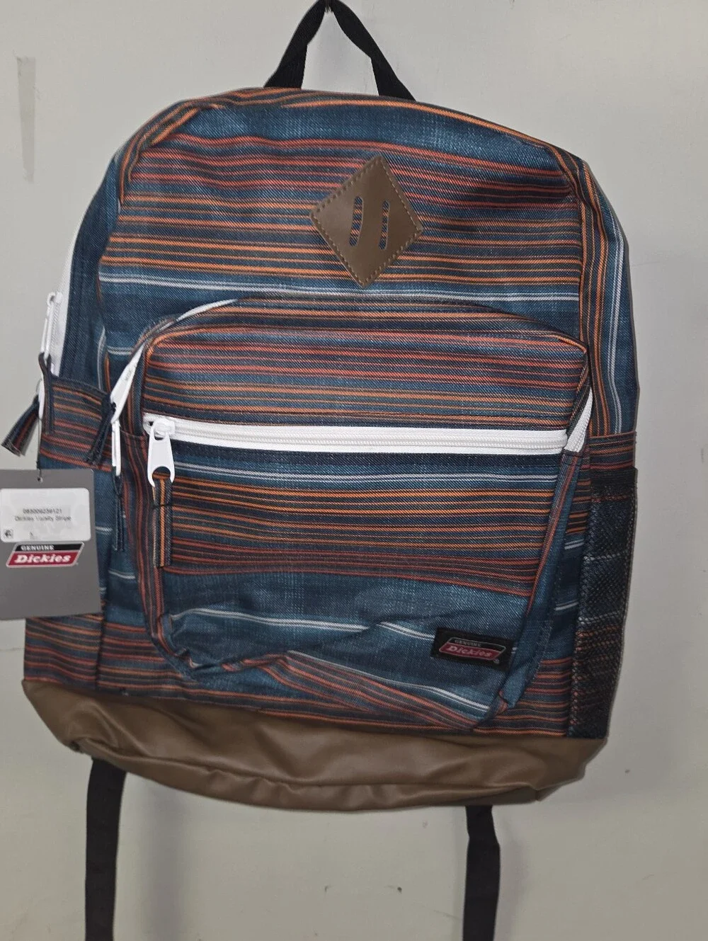 Dickies Striped Blue Backpack with Brown Base